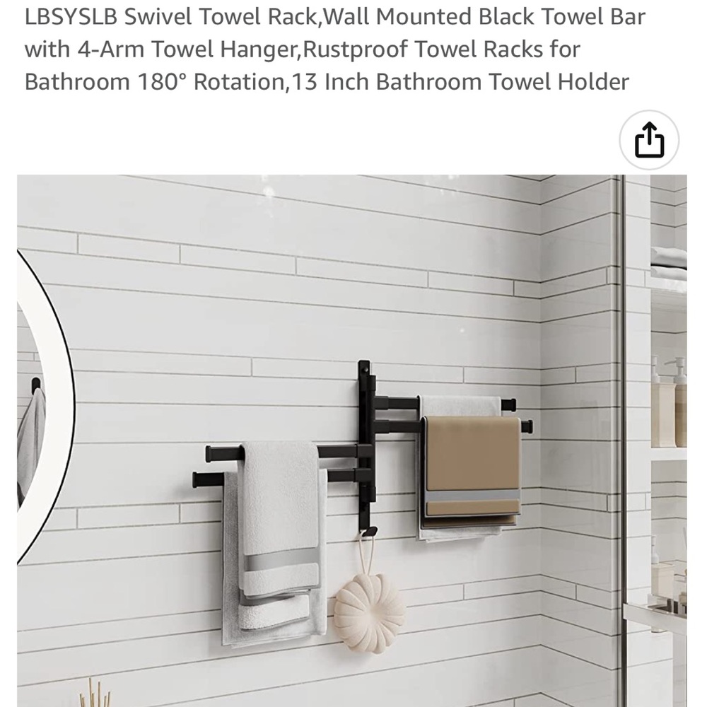 Wall mounted black towel bar with 4 arms🤩 BNIB